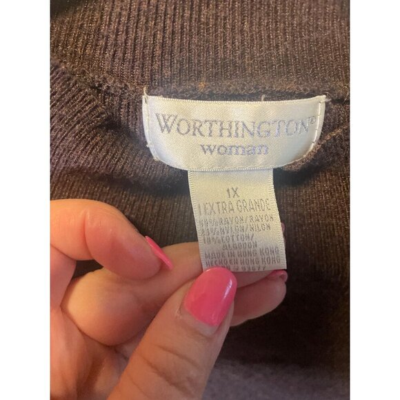 Worthington Woman Brown Mock Neck Short Sleeve Sweater Sz 1X - Picture 4 of 6